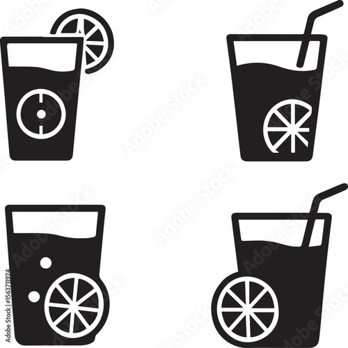 Drinking Lemon Water Icon – Black Silhouette Vector Illustration