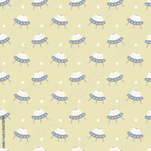 Seamless pattern with spacecraft and stars