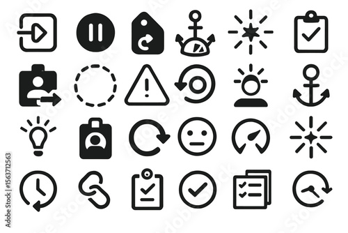 Set of modern outline icons for navigation, status, and tools.