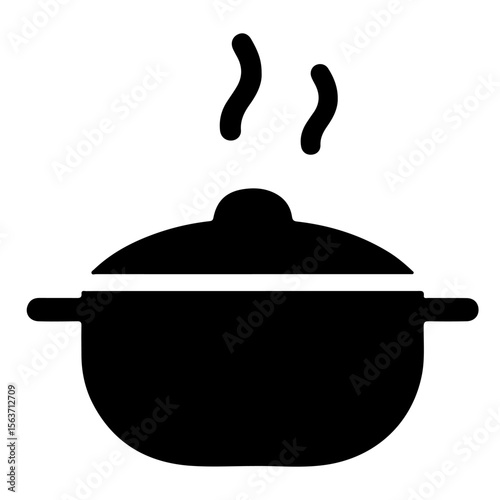Black steaming pot vector icon, cooking illustration
