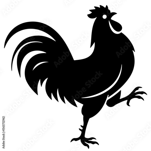 Black Rooster Silhouette, Vector Illustration, Farm Animal Design