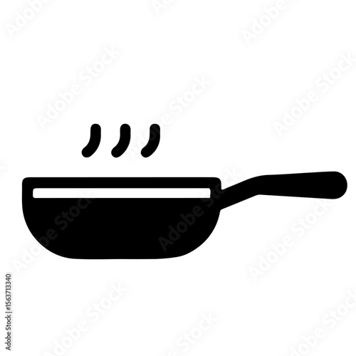 Black and white cooking pan vector illustration, hot food icon