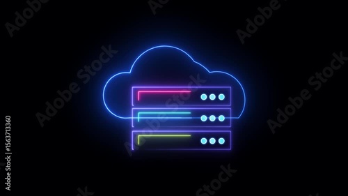 Cloud technology concept for data management system, online database storage, networking and internet service. Information system for business. Animated cloud computing icon