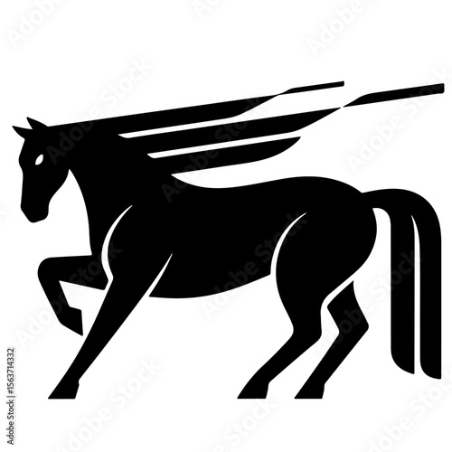 Black silhouette of a winged horse, vector illustration, mythical creature design
