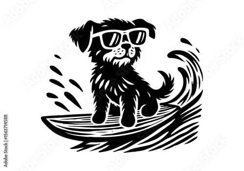 Animals Surfing Hand Drawn Natural Illustration Stylized as Linocut Vector Isolated by AZ for Books, Arts, Design and Decoration Graphic Asset
