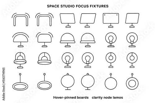 Set of minimalist icons for studio lighting fixtures and equipment