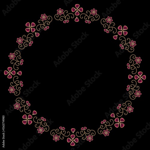 A circular frame made of precious stones. Jewelry, diamonds, precious stones as decoration in the circle.