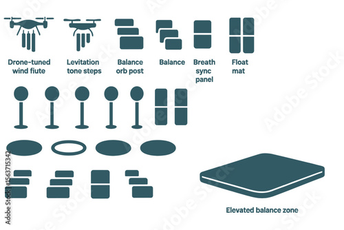 Glowing schematic icons of futuristic wellness tools with labels