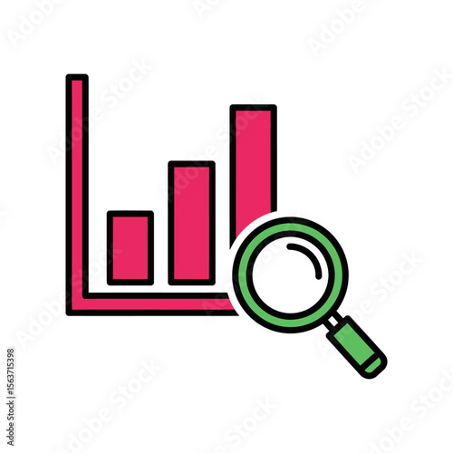 A stylized graphic showing a bar graph being examined with a magnifying glass.