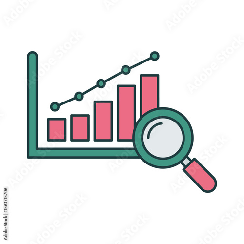 Illustration showing a bar graph and line graph being analyzed with a magnifying glass.