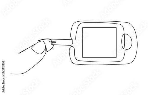 World diabetes day in November. Continuous one  line art of persons using glucometer and keeping blood sugar levels in check.