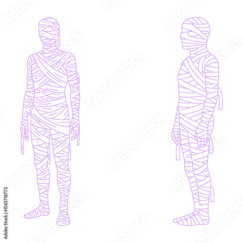 Halloween mummy with bandages line art illustration