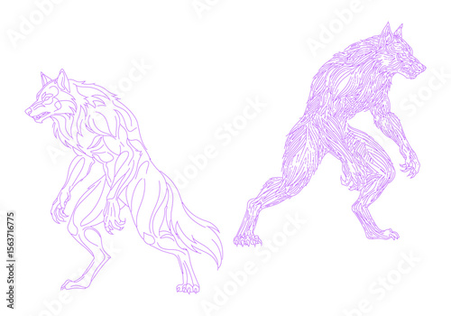 Halloween werewolf line art illustration
