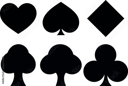 Playing Card Suits Icons Vector Set Hearts Spades Diamonds Clubs Silhouette