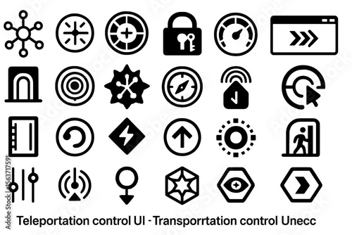 Futuristic teleportation and transportation control UI icons in dark theme