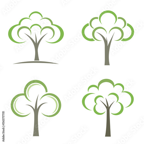 Stylized trees with green foliage and brown trunks nature