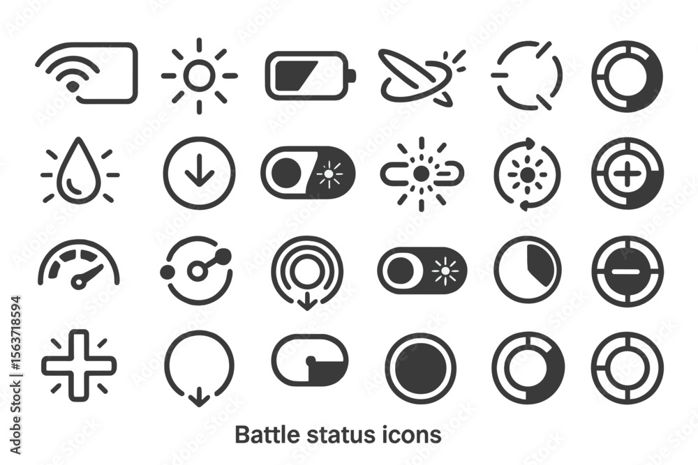 Fototapeta premium Set of battle status icons with futuristic symbols on dark interface