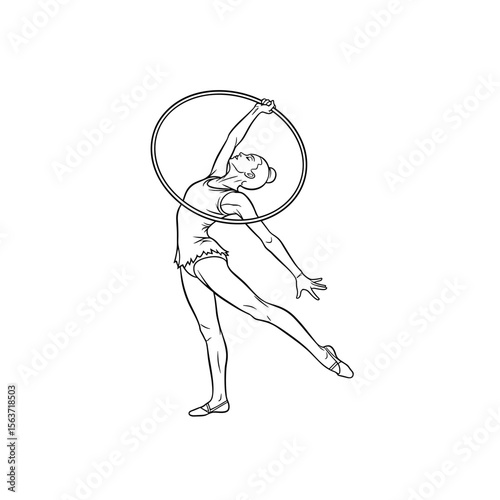 Young dancer performing with hula hoop in graceful pose  