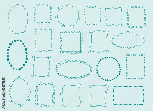 Hand drawn vector frames collection. Abstract shapes in line with curls, straight and wavy lines, dots for greeting cards, postcards, wedding invitations, poster design, background.