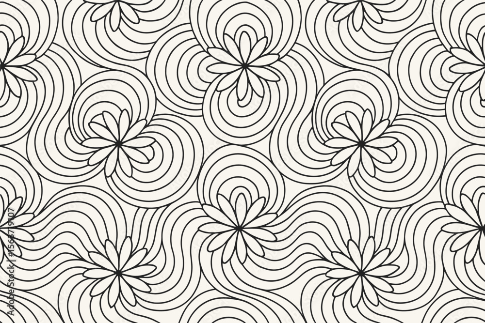 Fototapeta premium Seamless floral wave pattern with concentric petal curves