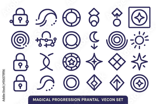 Fantasy UI icon set with magical symbols, locks, stars, and orbs