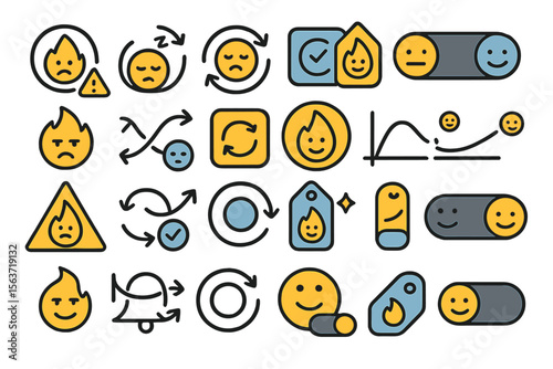 Set of colorful icons representing wellness, mood tracking, and self-care.