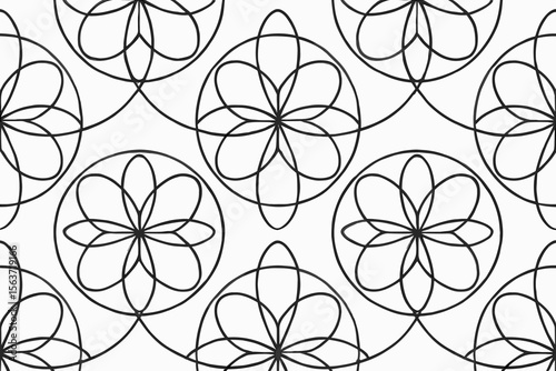 Seamless black and white floral pattern with overlapping loops