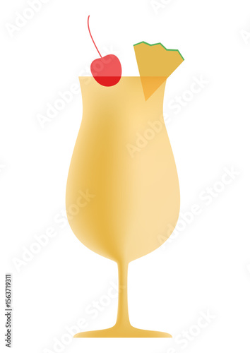 Summer tropical cocktail Pina colada on white background, vector illustration.