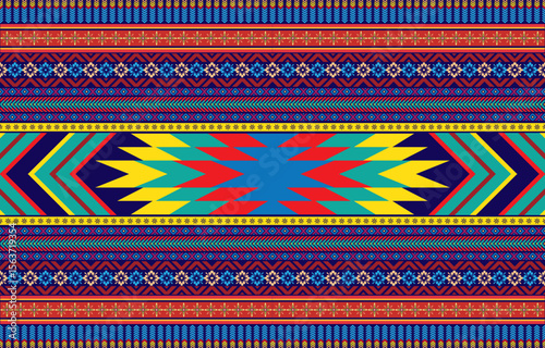 tribal ethnic themes geometric seamless background with a Peruvian american indigenous pattern. Textile print with rich native American tribal themes in an ethnic traditional style. Clothing 