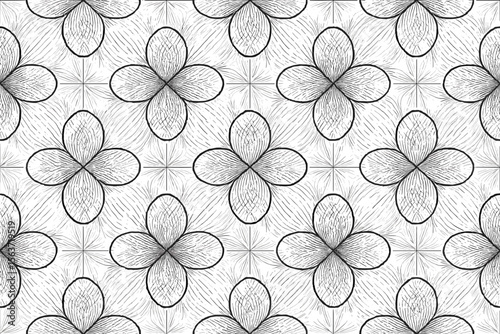 Black and white seamless floral pattern with intricate line shading