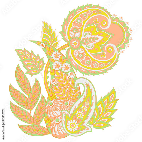Paisley vector isolated pattern. Damask floral illustration in batik style