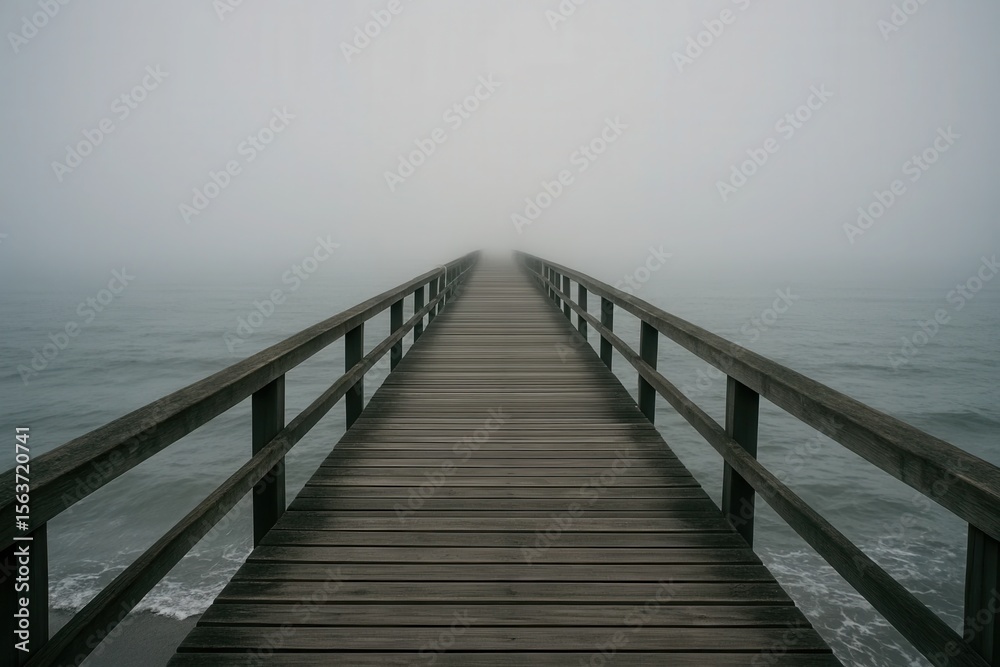 Fototapeta premium A long wooden pier stretching out into the ocean on a foggy day