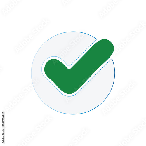 Green check mark inside a light gray circle with a blue outline