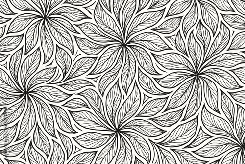Intricate black and white floral pattern featuring detailed leaf designs.