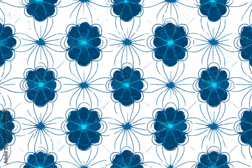 Seamless glowing blue flower pattern with radiating petal symmetry