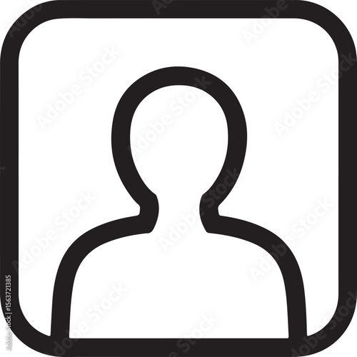 Black and white outline icon of a person within a rounded square frame vector