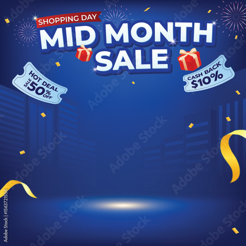 Mid Month Sale Blue City Promotion Background