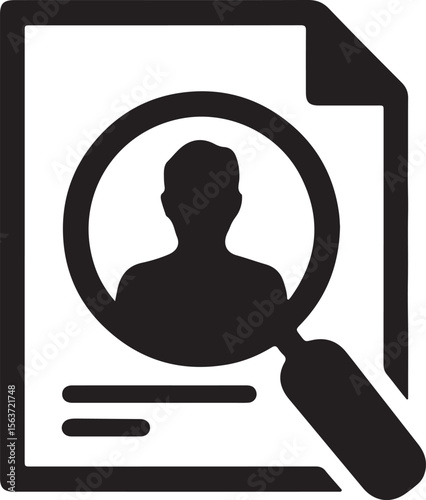 Black silhouette of person magnified on document magnifying glass