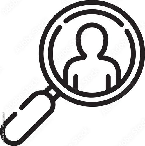 Magnifying glass examining a simplified human silhouette symbol search find