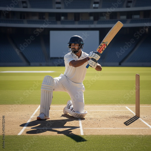 Cricket Batsman Playing a Sweep Shot – Realistic AI Generated Action Photo , cricket player
