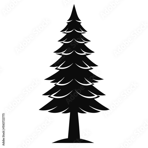 Stylized black silhouette of a coniferous evergreen tree on a white background