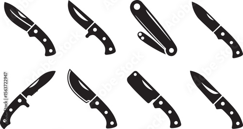 Utility Knife Blade Kitchen Tool Icons Set
