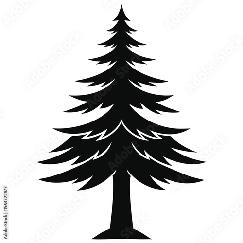 Stylized black silhouette of a pine tree on a white background