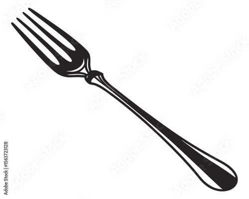 Classic black and white illustration of a single four tined dining fork