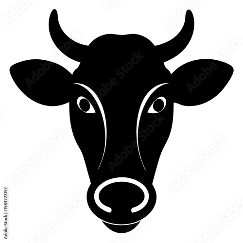 Stylized black silhouette of a cow s head with white accents