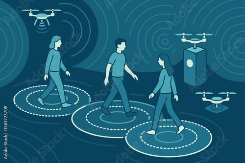Futuristic indoor navigation system with drones and dynamic walking zones