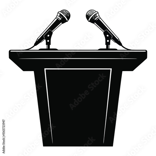 Black Podium with Two Microphones Public Speaking Debate Presentation Stage white