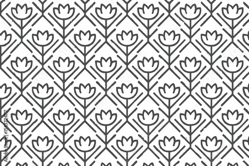 Monochrome tulip pattern with bold outlines and geometric leaf structure