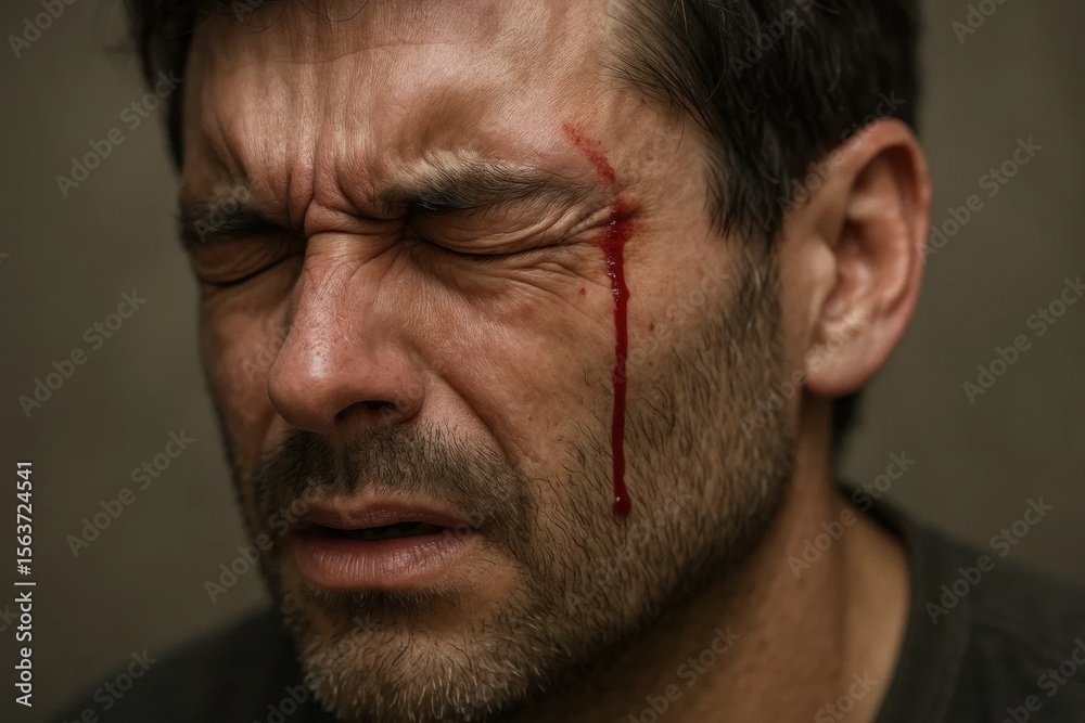 Obraz premium A man with blood on his face is crying
