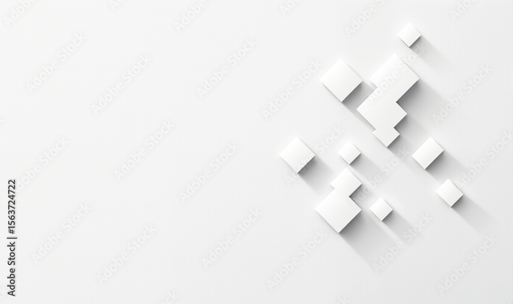 Obraz premium Minimalist geometric shapes casting shadows on a white background, perfect for modern design, branding, or tech-themed projects.